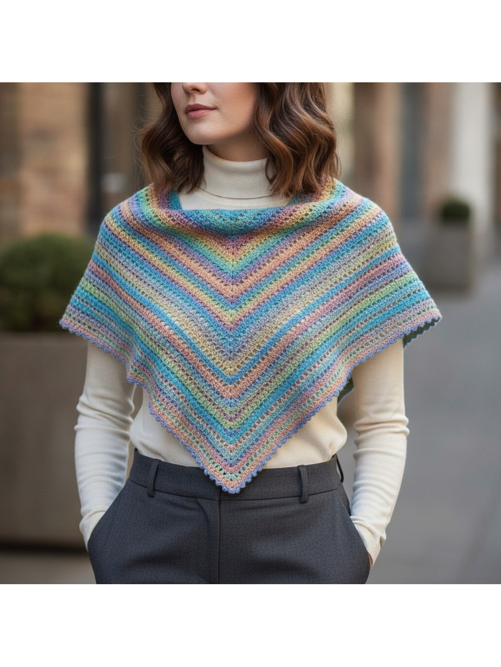 Handmade Crochet Triangle Prayer Shawl, Vibrant, Soft, Colorful, Rainbow